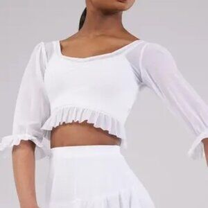 Weissman Mesh Peasant Crop Top with Mesh Ruffle Hem Skirt